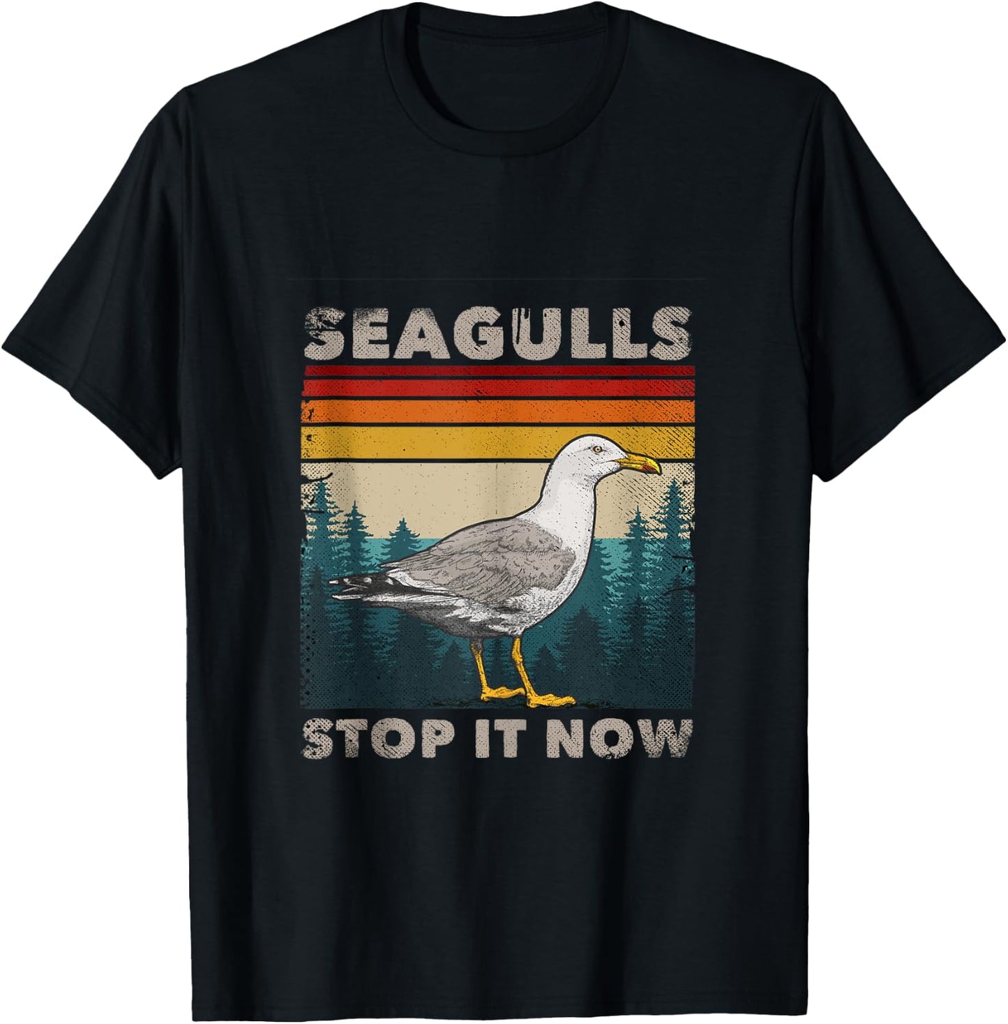 Funny Seagulls Stop It Now Bird Lover 80s Retro Seagull T-Shirt - T-Shirt | Black