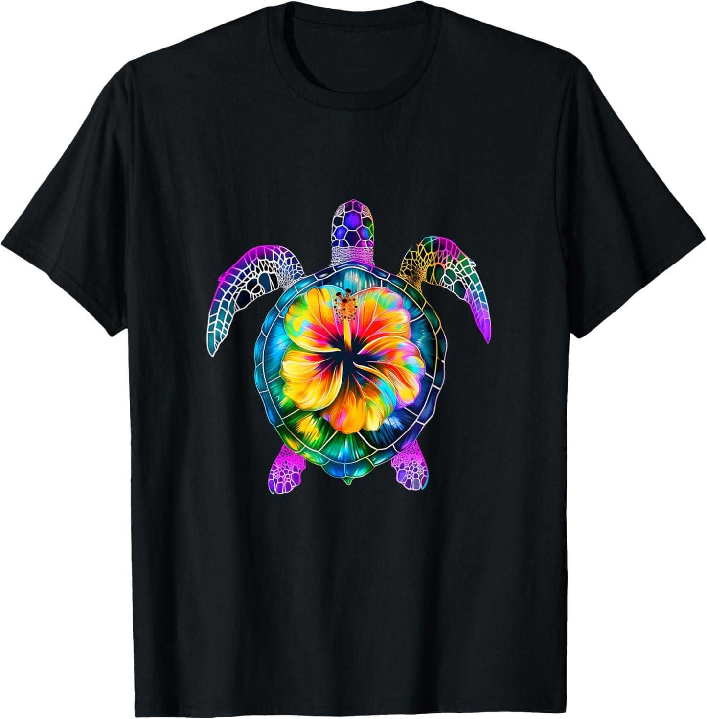 Hawaiian Tie Dye Sea Turtle Cute Hawaii T-Shirt - T-Shirt | Black