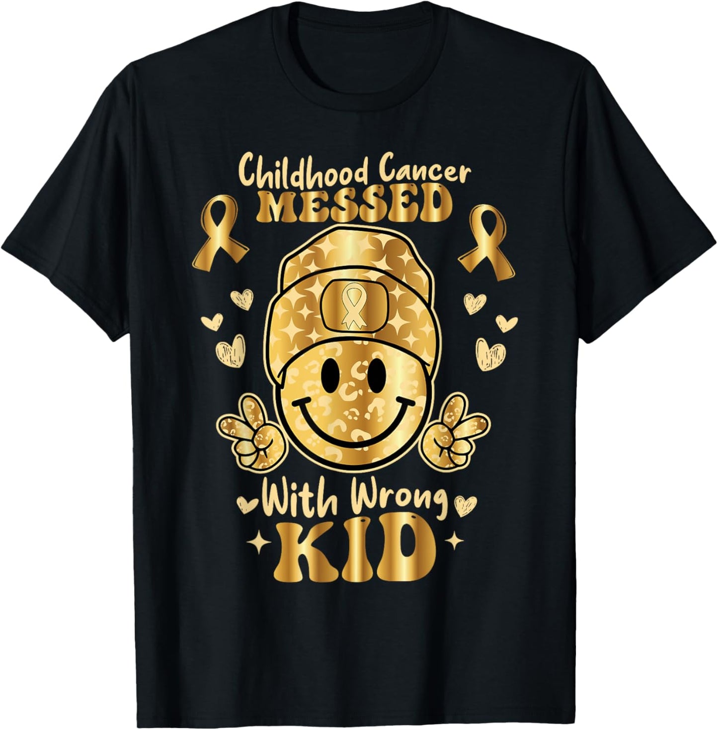 Childhood Cancer Messed With Wrong Kid Awareness Boys Girls T-Shirt - T-Shirt | Black