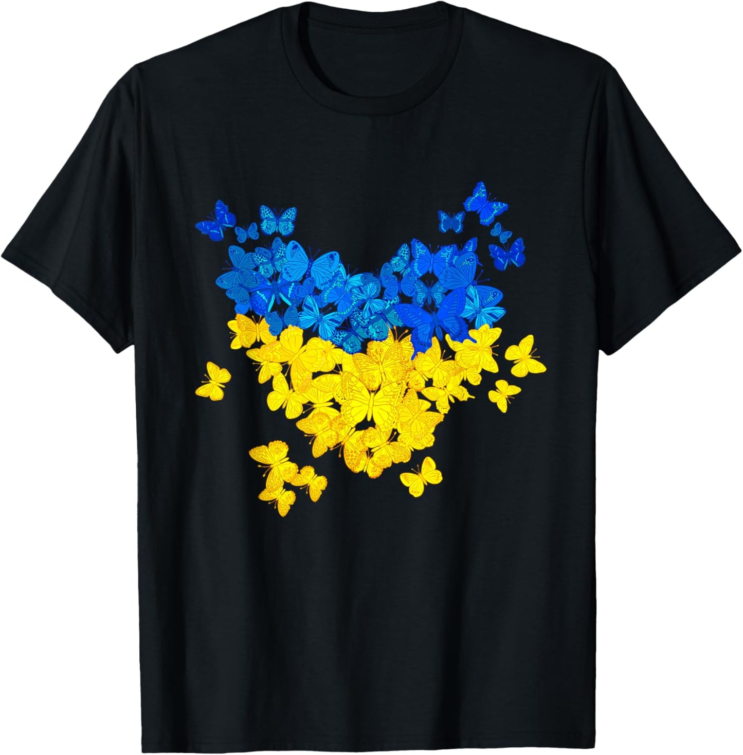 Butterflies Heart Ukraine Flag Ukrainian Ukrainian T-Shirt - T-Shirt | Black