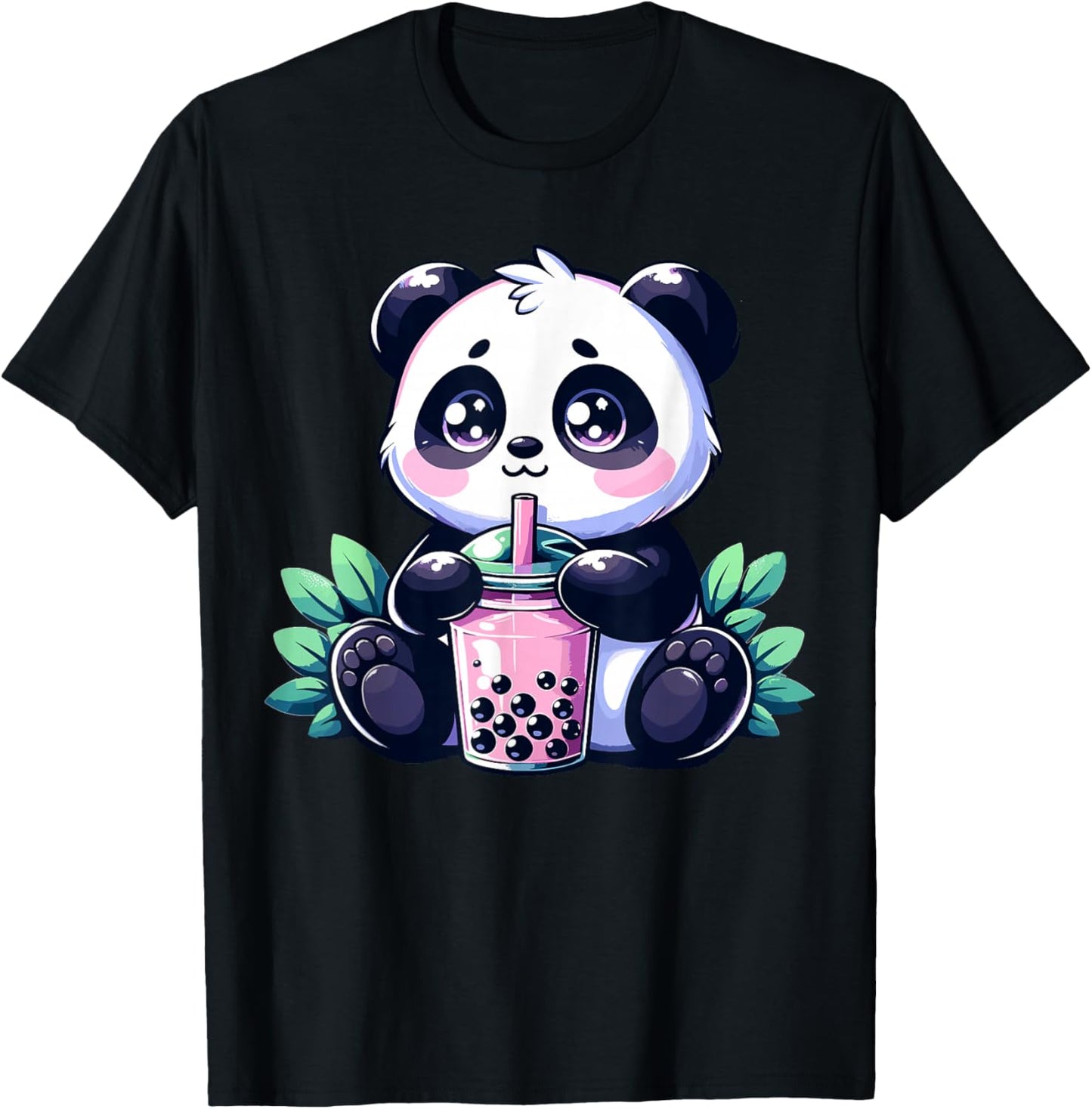 Kawaii Cute Anime Panda Drinking Bubble Tea Boba Tea Panda T-Shirt - T-Shirt | Black