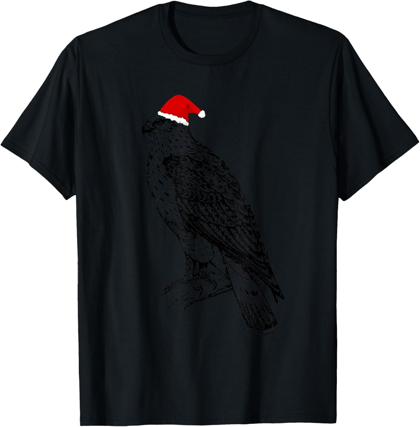 Christmas Hawk in Santa Hat Ornithology Hawk Bird T-Shirt - T-Shirt | Black