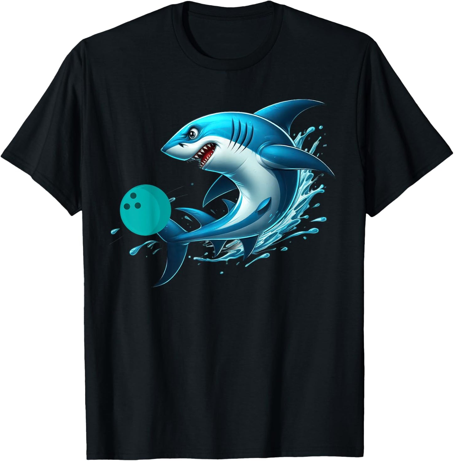 Funny Bowling Graphic Bowling Shark Playing Bowling T-Shirt - T-Shirt | Black