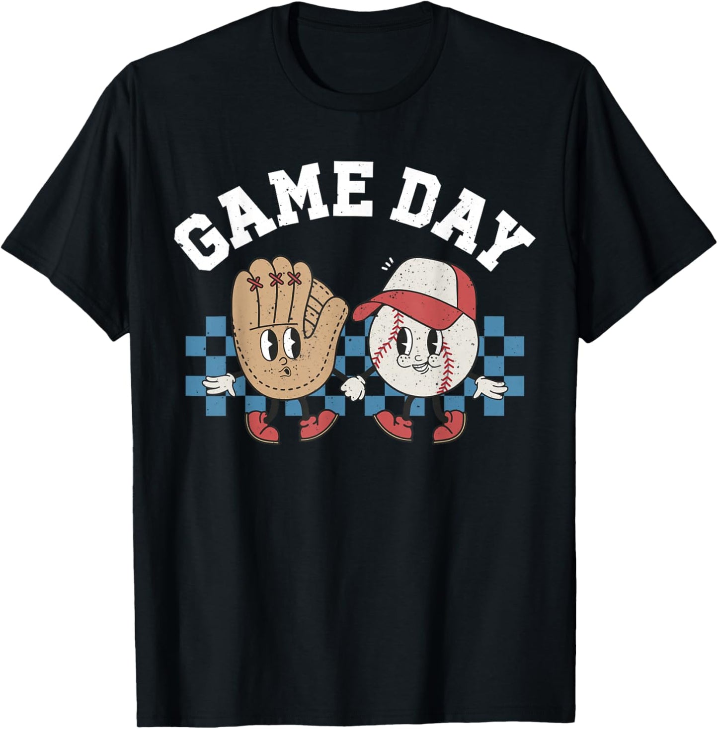 Baseball Retro Groovy Cartoon Love Baseball Season Game Day T-Shirt - T-Shirt | Black