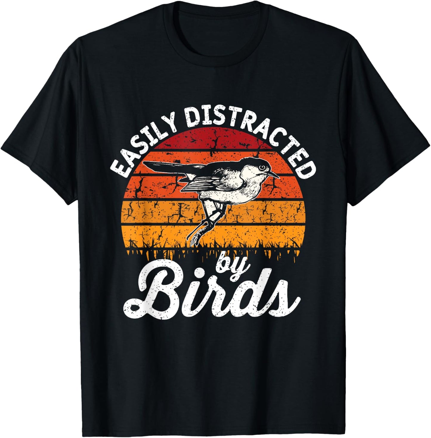 Vintage Distressed Easily Distracted By Birds Funny Bird T-Shirt - T-Shirt | Black