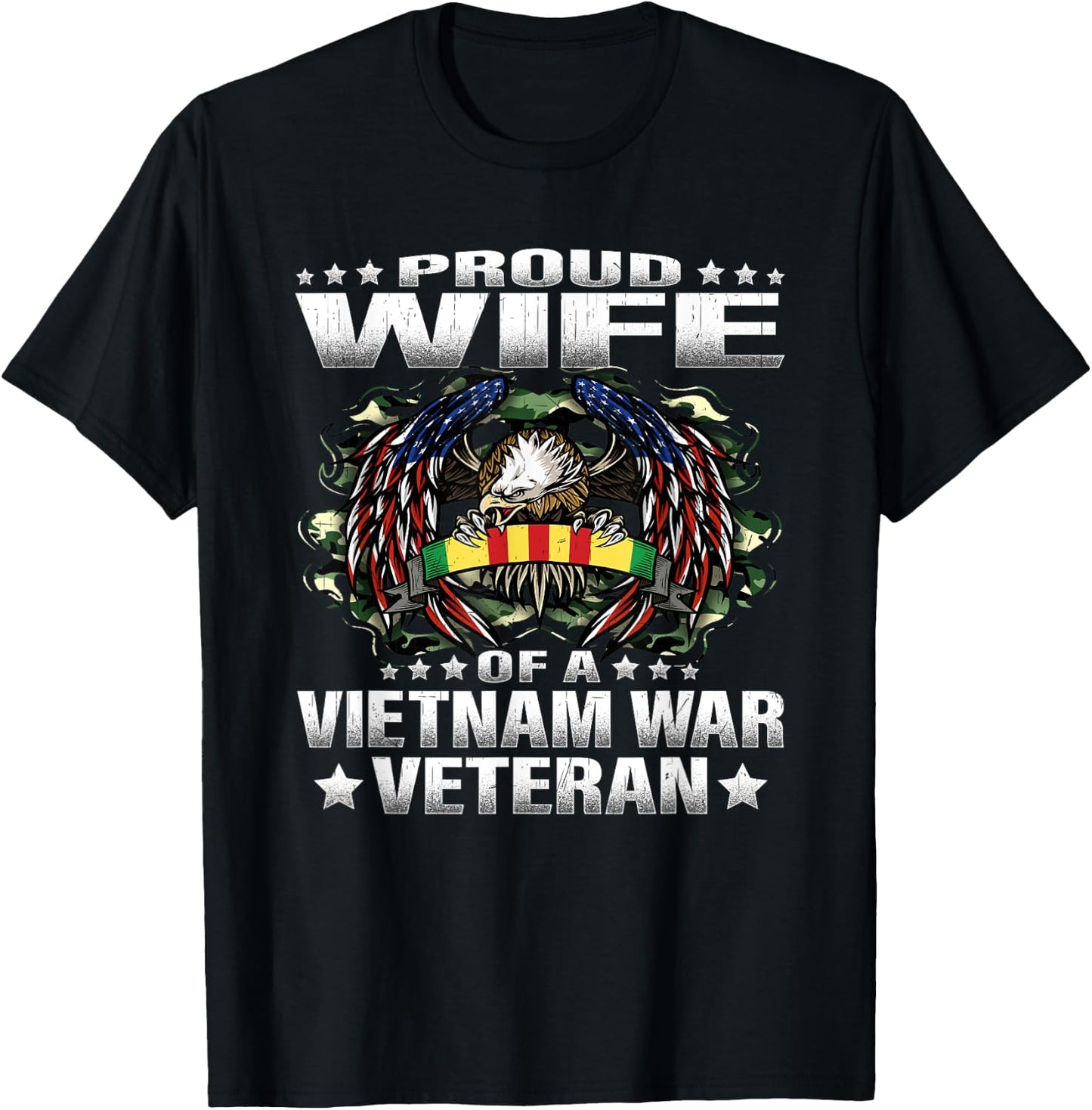 Proud Wife Of A Vietnam War Veteran Military Vet's Spouse T-Shirt - T-Shirt | Black