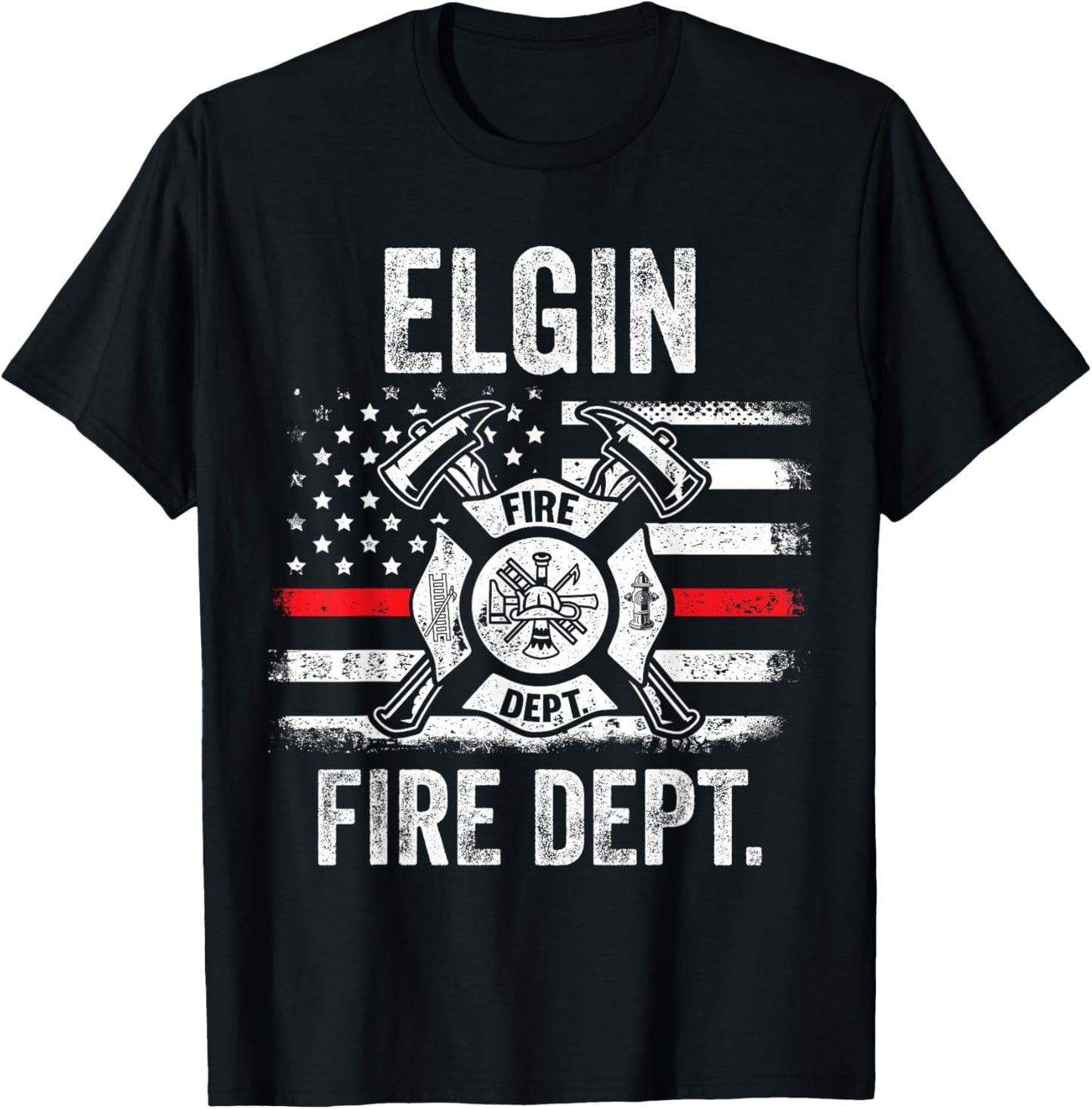Elgin Illinois Fire Department Thin Red Line Fireman T-Shirt - T-Shirt | Black