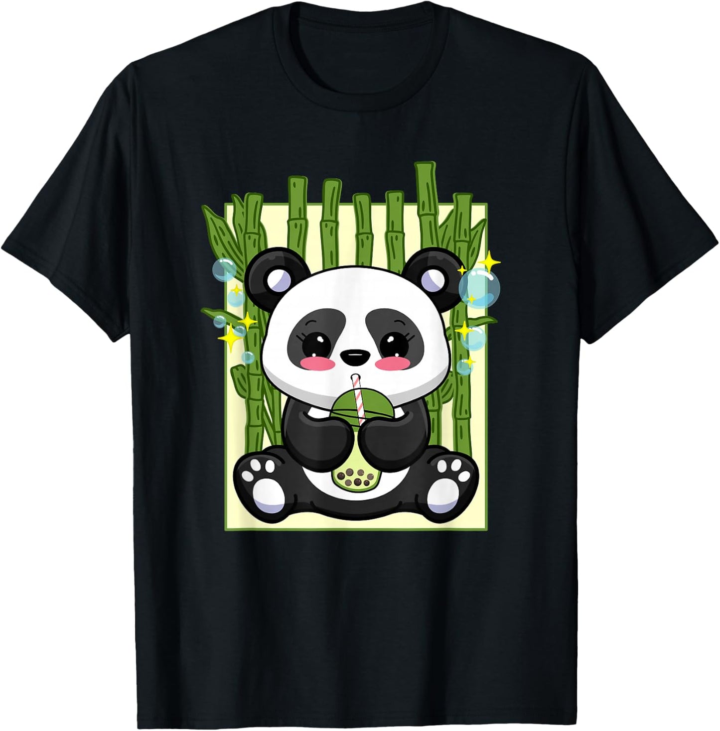Cute Kawaii Bubble Tea Boba Panda Japanese Anime Women Girls T-Shirt - T-Shirt | Black