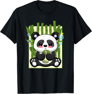 Cute Kawaii Bubble Tea Boba Panda Japanese Anime Women Girls T-Shirt - T-Shirt | Black