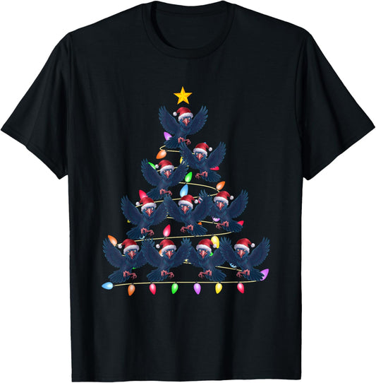 Christmas Tree Lights Men Women Santa Raven Xmas PJs T-Shirt - T-Shirt | Black