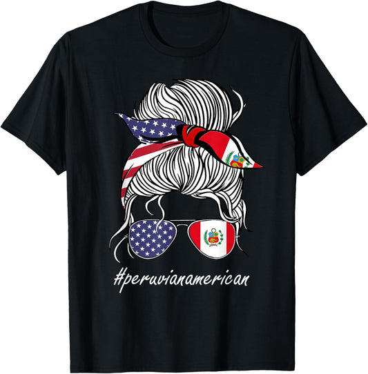 Peru Heritage American Grown Women Girl Peru Flag T-Shirt - T-Shirt | Black