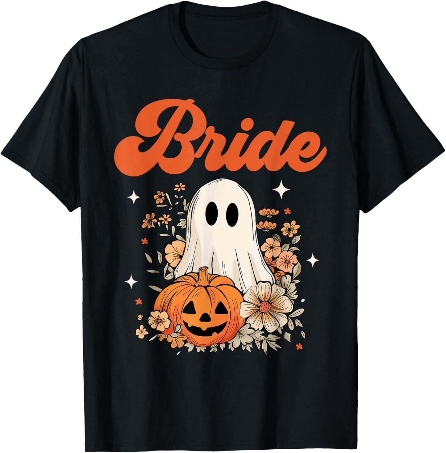 Bride Wildflower Ghost Boo Crew Halloween Bachelorette T-Shirt - T-Shirt | Black