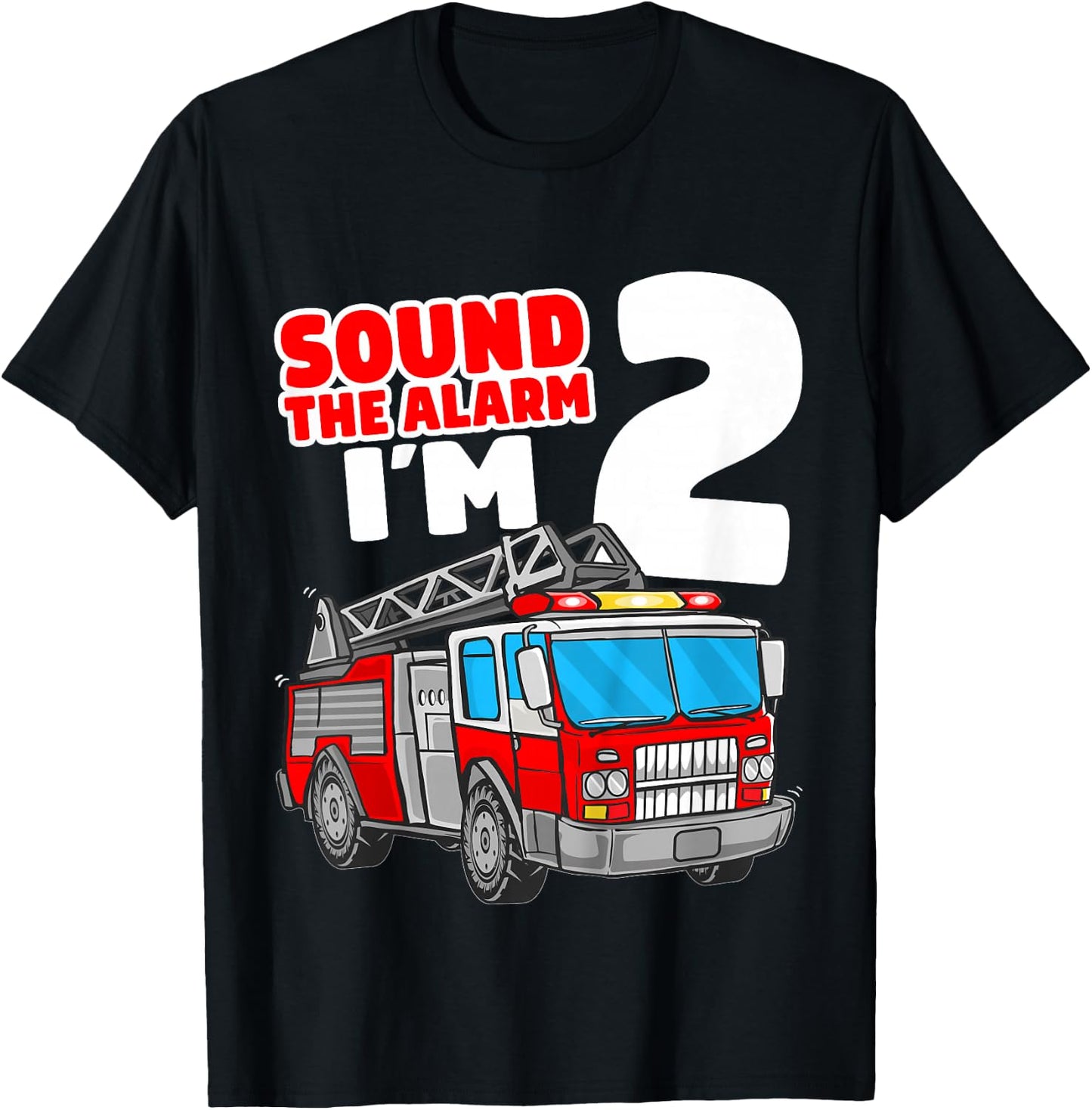 Kids Fire Truck 2 Year Old Firefighter 2nd Birthday Boy Toddler T-Shirt - T-Shirt | Black