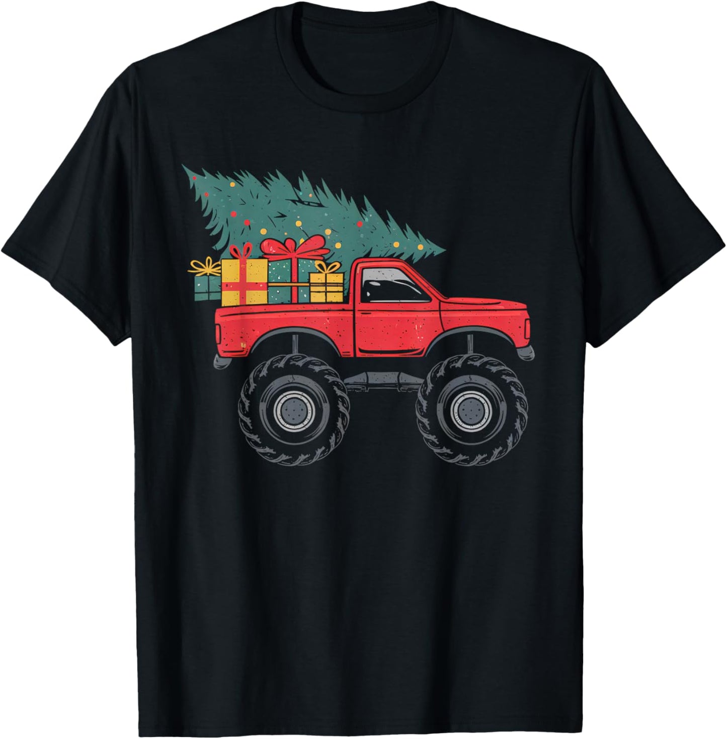 Boys Monster Truck Christmas Tree Xmas Squad Kids Toddler T-Shirt - T-Shirt | Black
