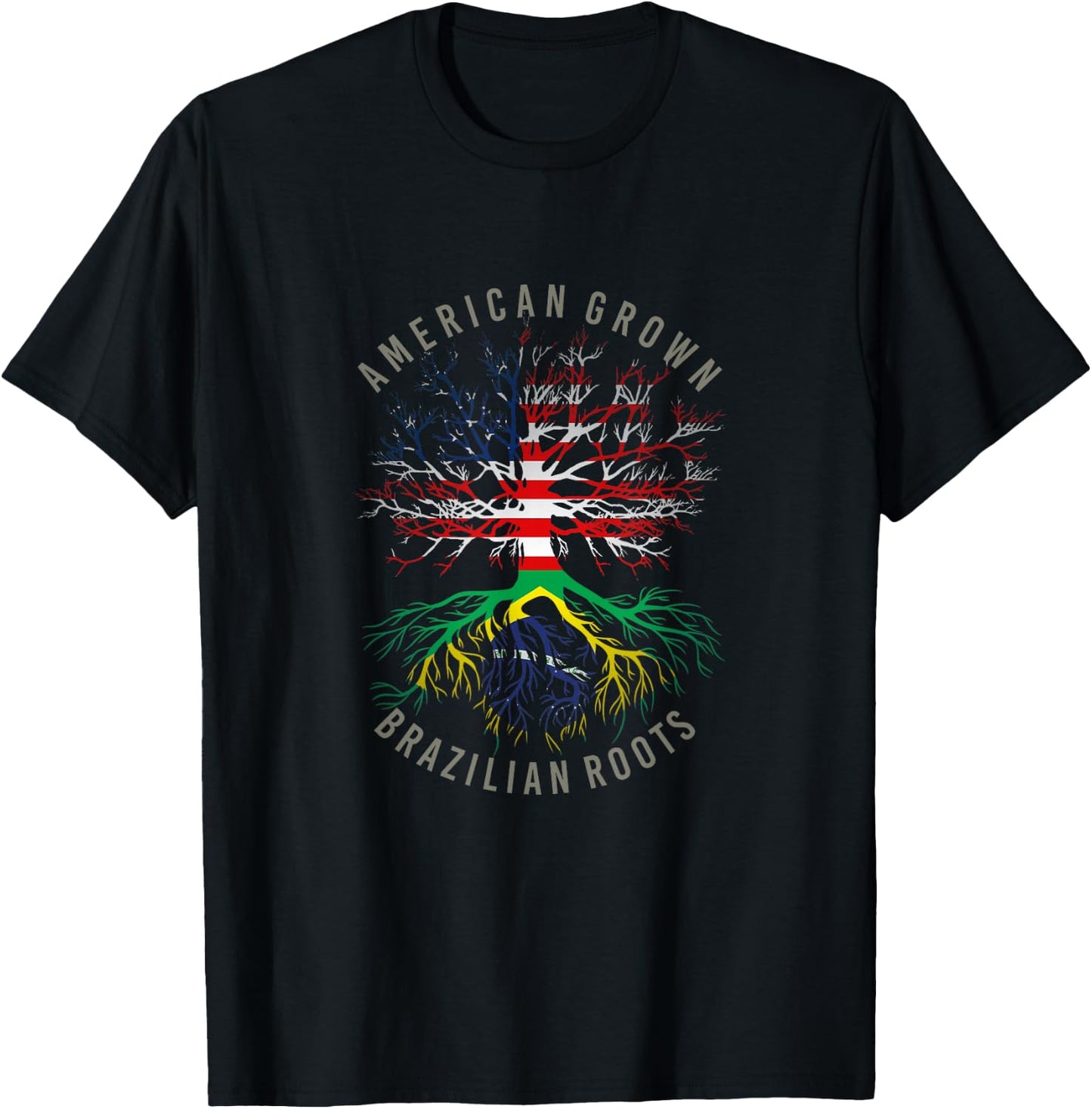 American Grown Brazilian Roots USA Brazil Flag Heritage Tree T-Shirt - T-Shirt | Black