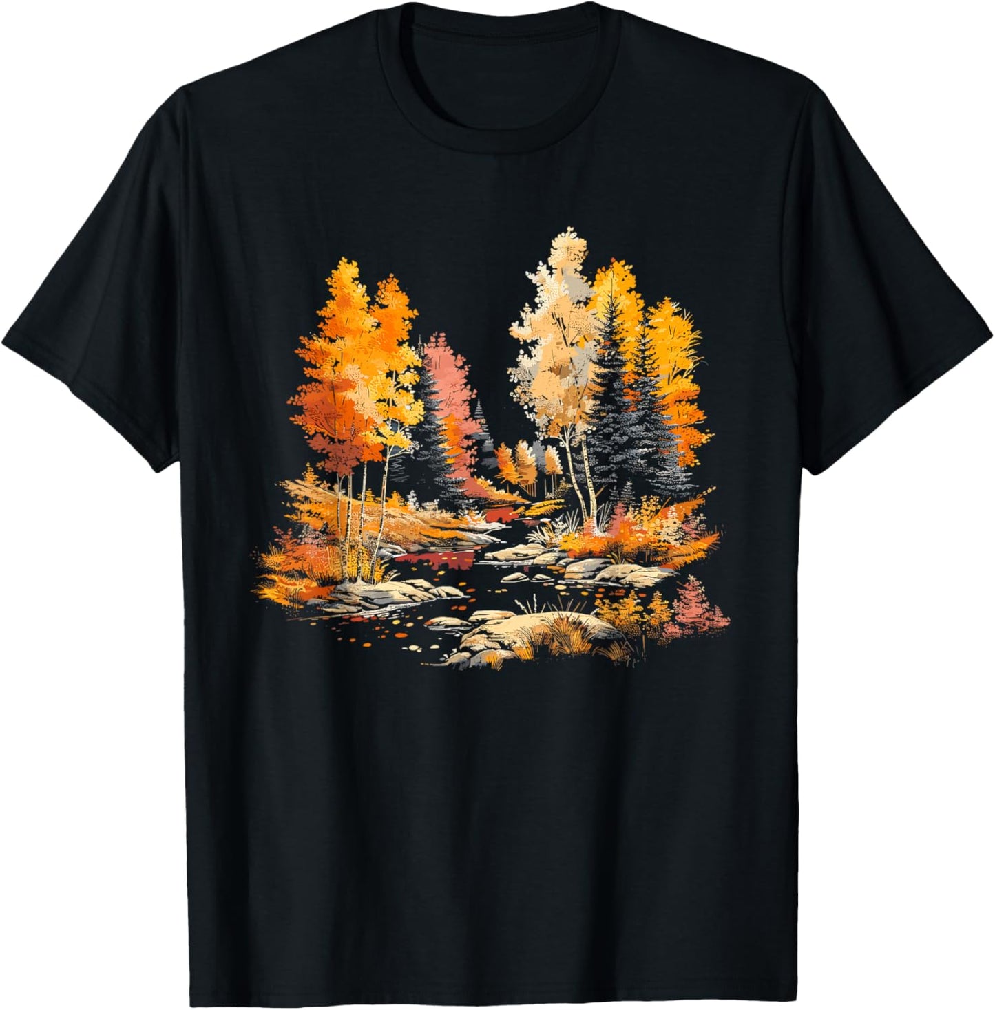 Colorful Forest, Trees and River, Natur Lover, Men, Women T-Shirt - T-Shirt | Black