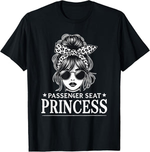 Passenger Seat Princess Messy Bun Cute Girl Saying T-Shirt - T-Shirt | Black