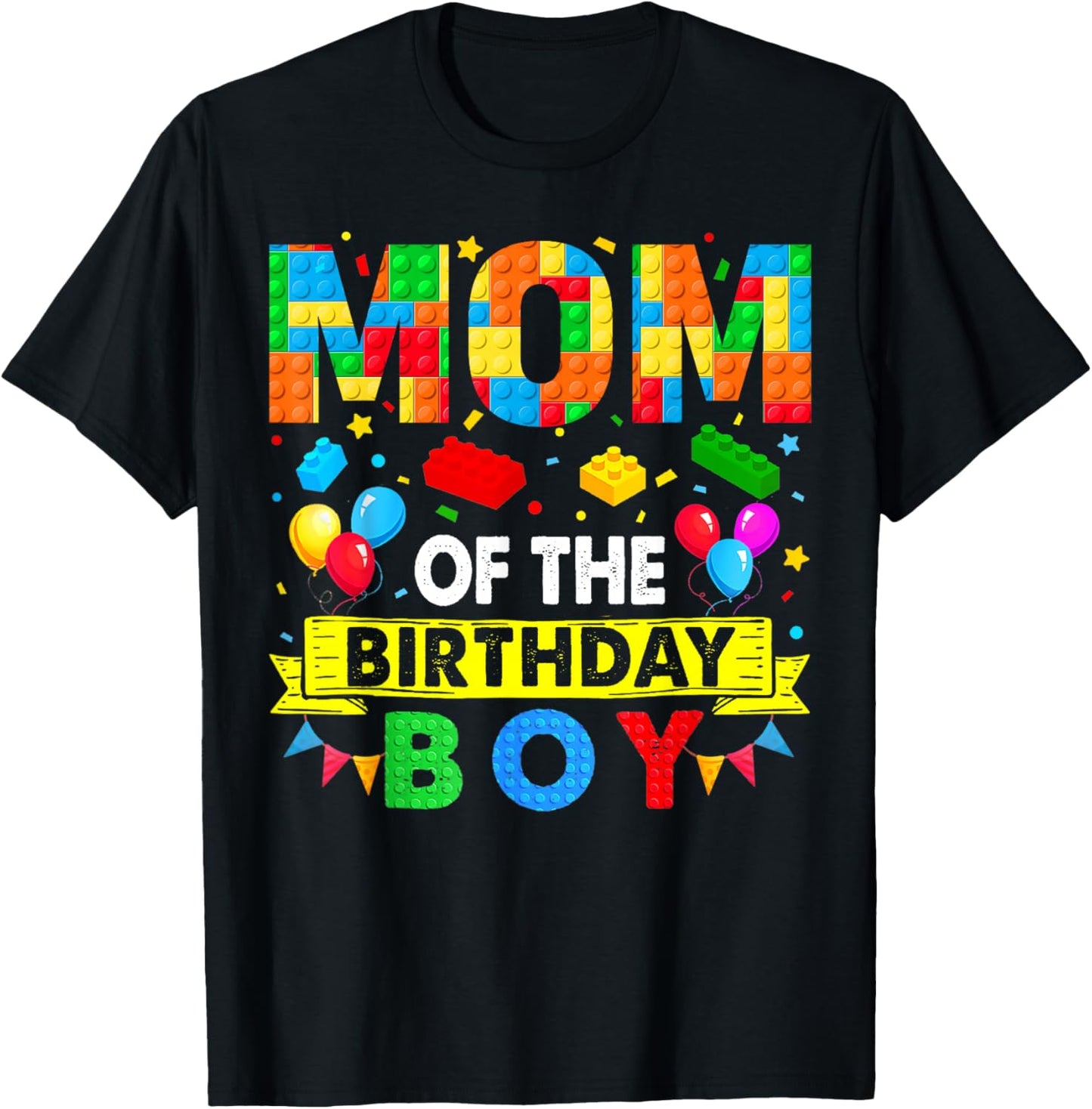 Mom Of The Birthday Boy Master Builder Blocks Toy Building T-Shirt - T-Shirt | Black