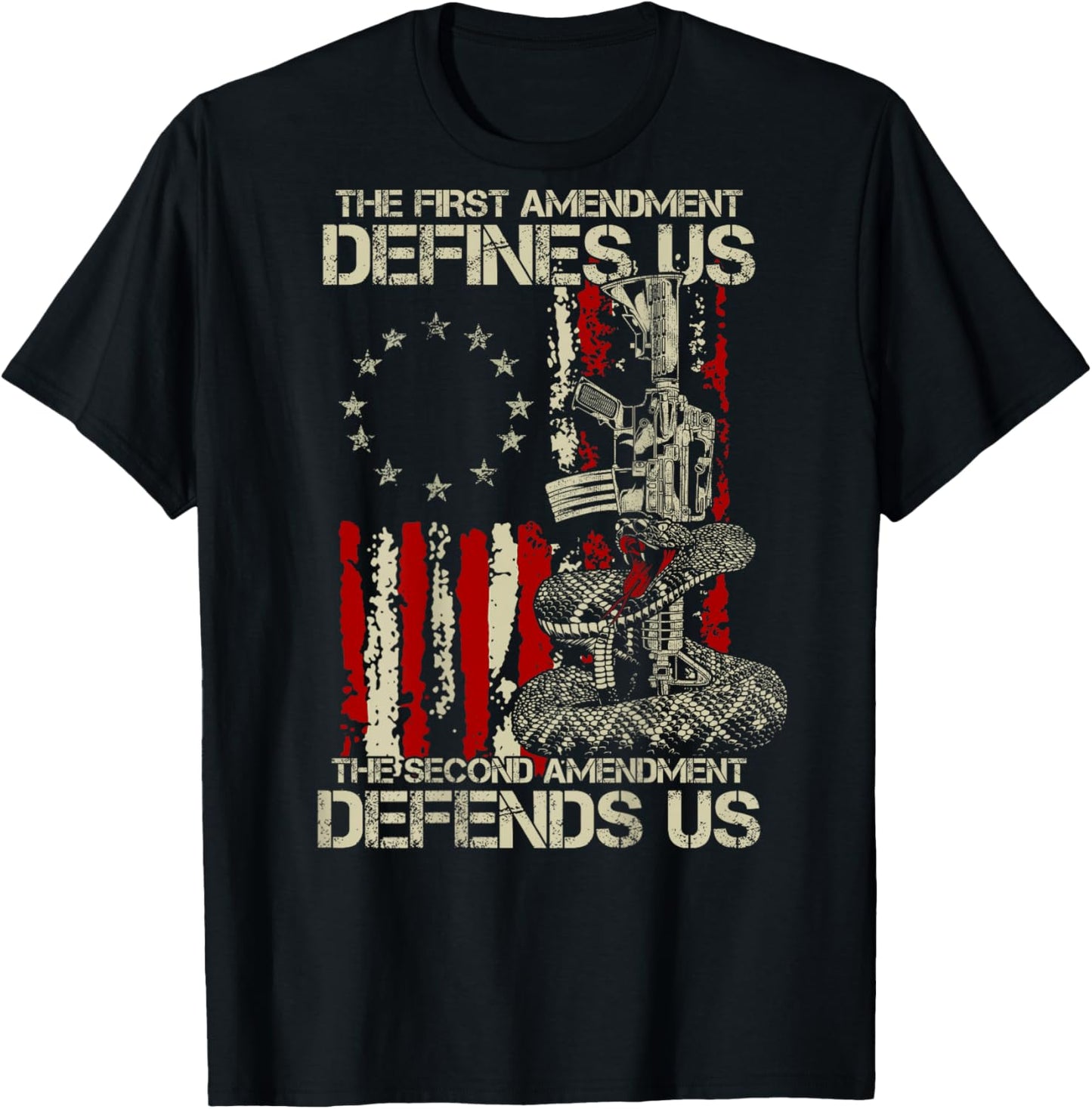 The First Amendment Defines us American Flag (On Back) T-Shirt - T-Shirt | Black