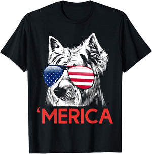 Merica Westie American Flag 4th of July Independence Day T-Shirt - T-Shirt | Black