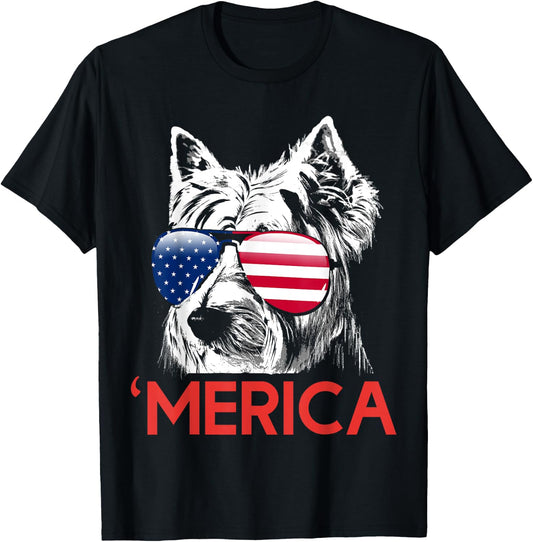 Merica Westie American Flag 4th of July Independence Day T-Shirt - T-Shirt | Black