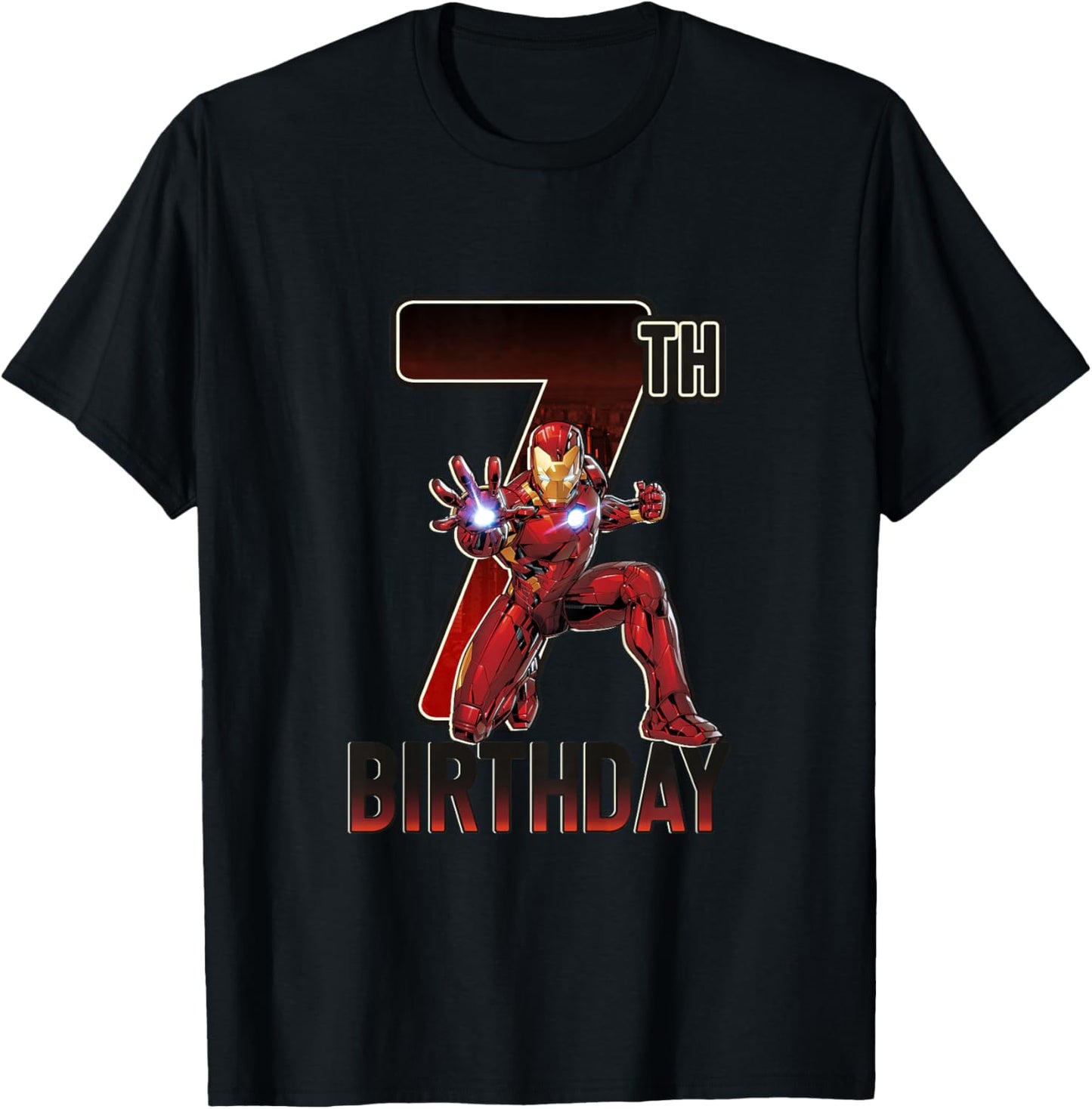 Kids Marvel Avengers Classic Iron Man Super 7th Birthday T-Shirt - T-Shirt | Black