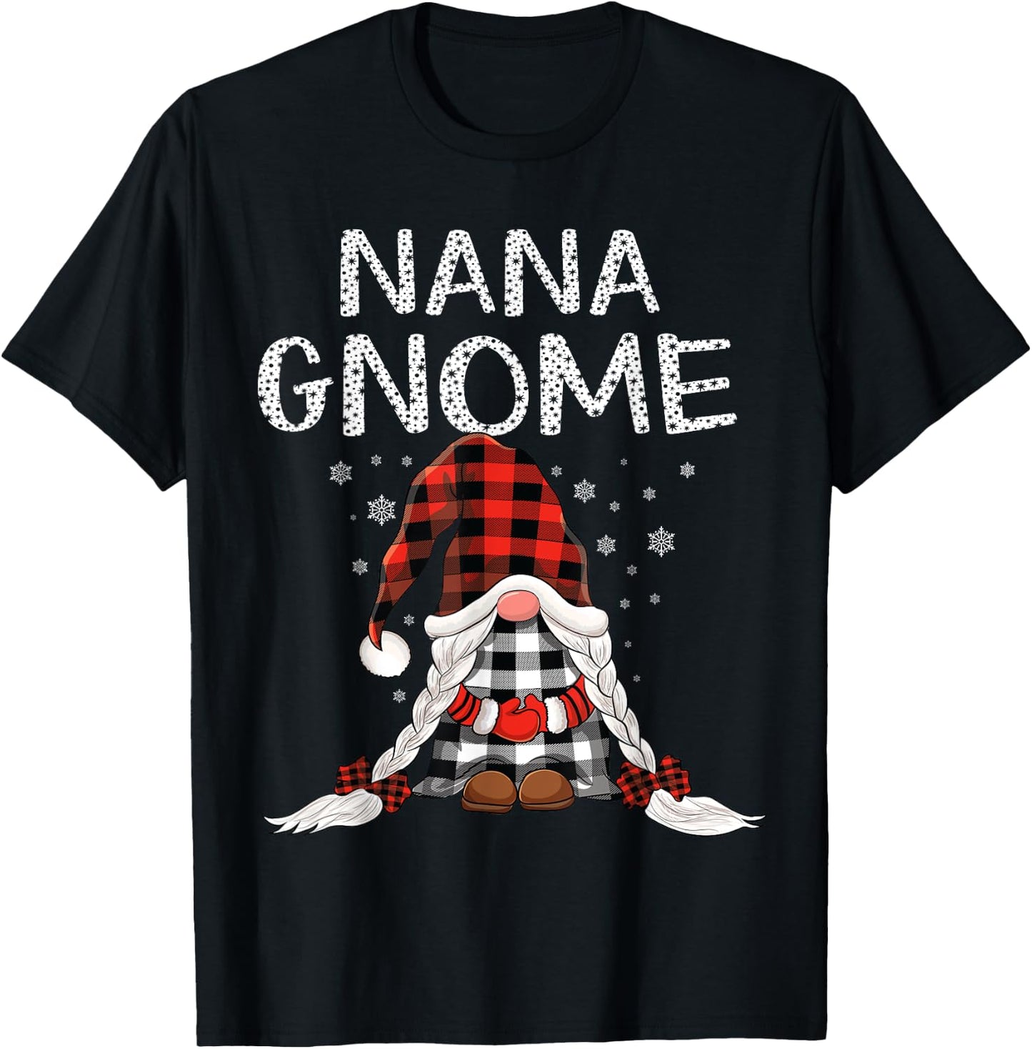 Cute nana Gnomes check red Plaid pattern Christmas Gnome T-Shirt - T-Shirt | Black
