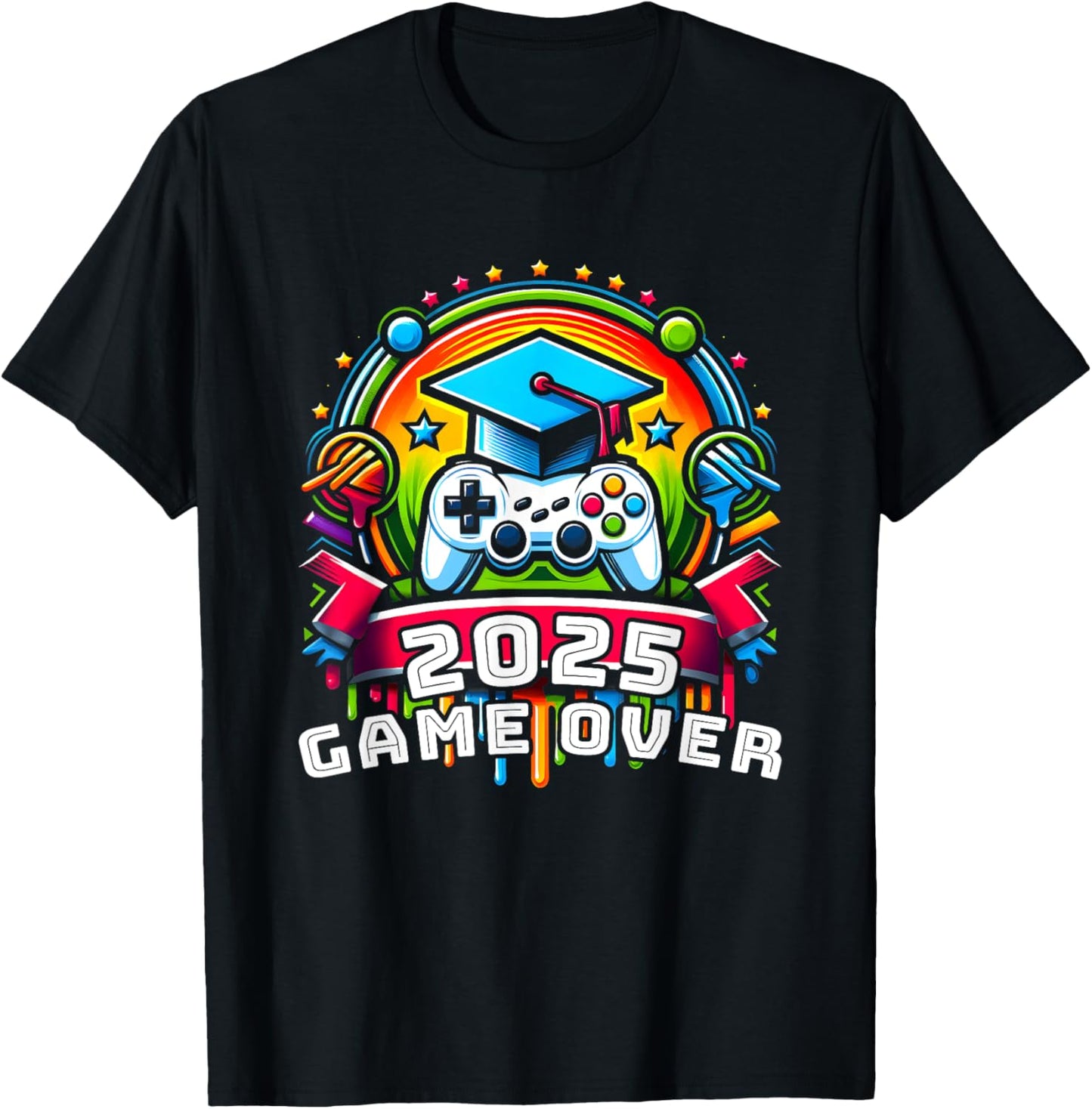 Game Over Class Of 2025 Shirt Students Funny 2025 Graduation T-Shirt - T-Shirt | Black