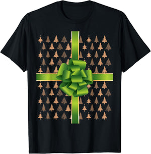 Pretend I'm A Present Green Christmas Bow Kids T-Shirt - T-Shirt | Black