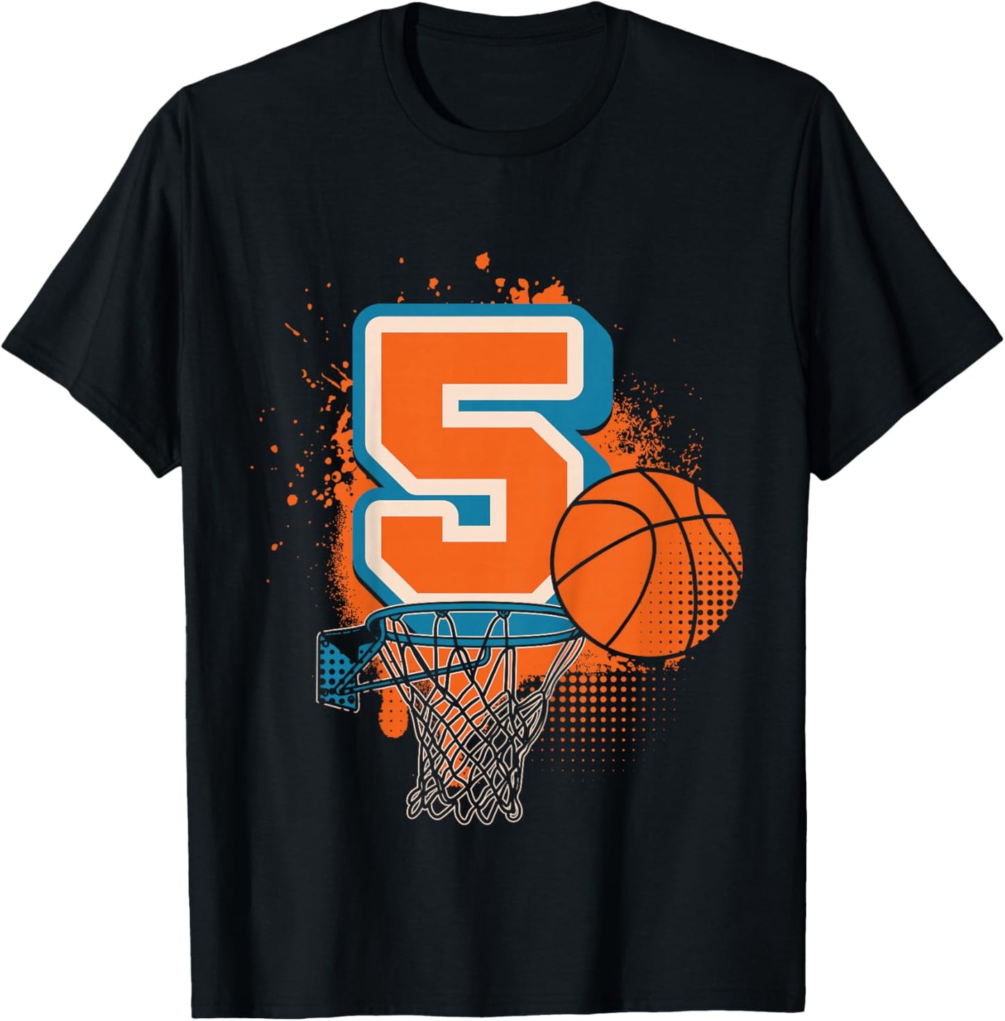 Kids 5th Birthday Boy Basketball Player Basketball 5 Years Old T-Shirt - T-Shirt | Black