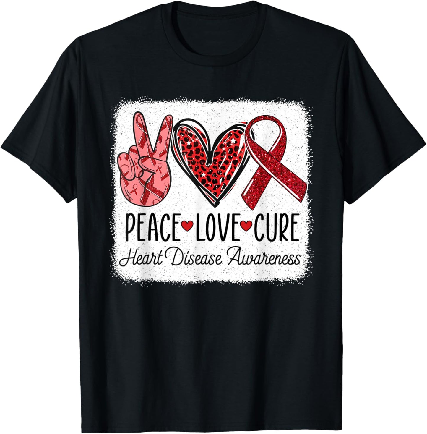 Peace Love Cure Heart Disease Awareness CHD Support Wear Red T-Shirt - T-Shirt | Black