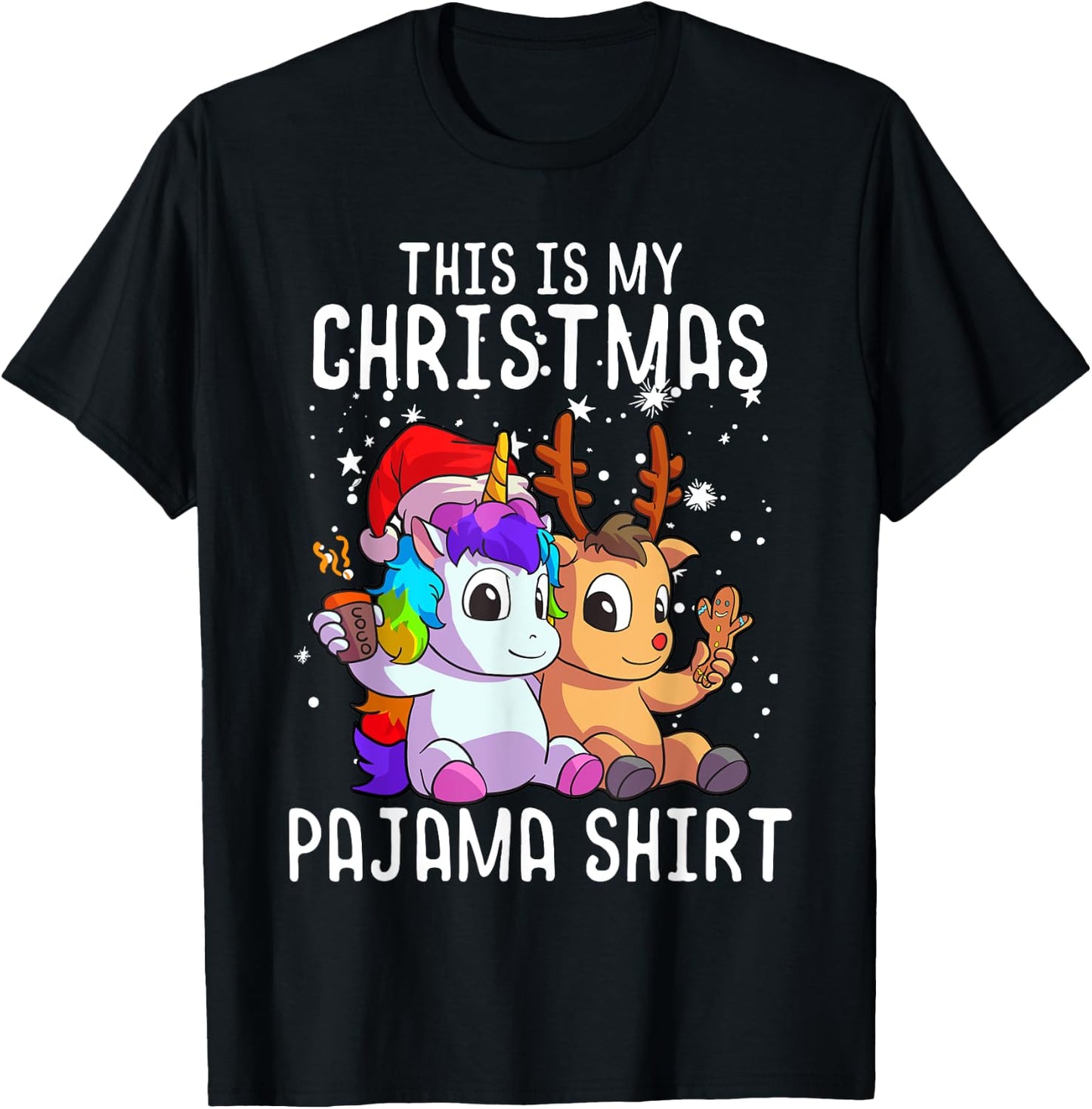Unicorn Christmas Pajama Shirt Reindeer Unicorn Lover Gift T-Shirt - T-Shirt | Black