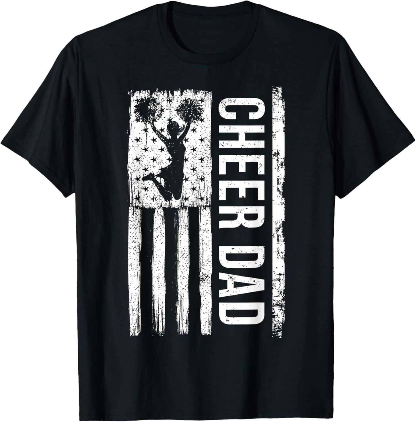 Cheer Dad Cheerleading American Flag Fathers Day Cheerleader T-Shirt - T-Shirt | Black