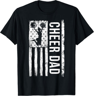 Cheer Dad Cheerleading American Flag Fathers Day Cheerleader T-Shirt - T-Shirt | Black