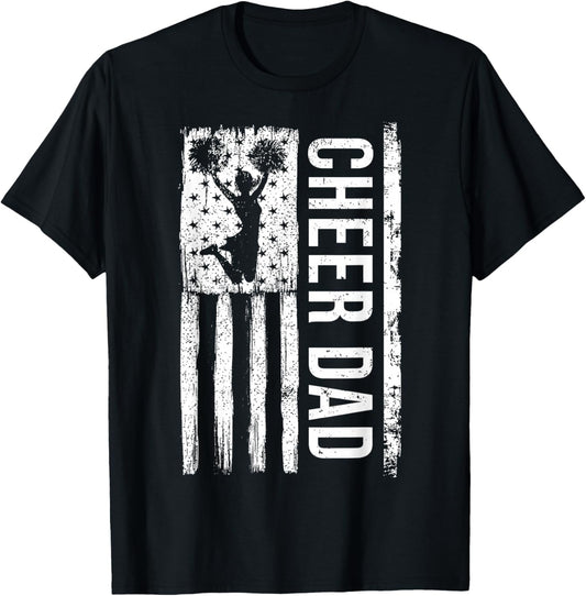 Cheer Dad Cheerleading American Flag Fathers Day Cheerleader T-Shirt - T-Shirt | Black