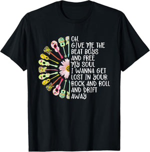 Guitar Give Me The Beat And Free My Soul Hippie Guitar lover T-Shirt - T-Shirt | Black