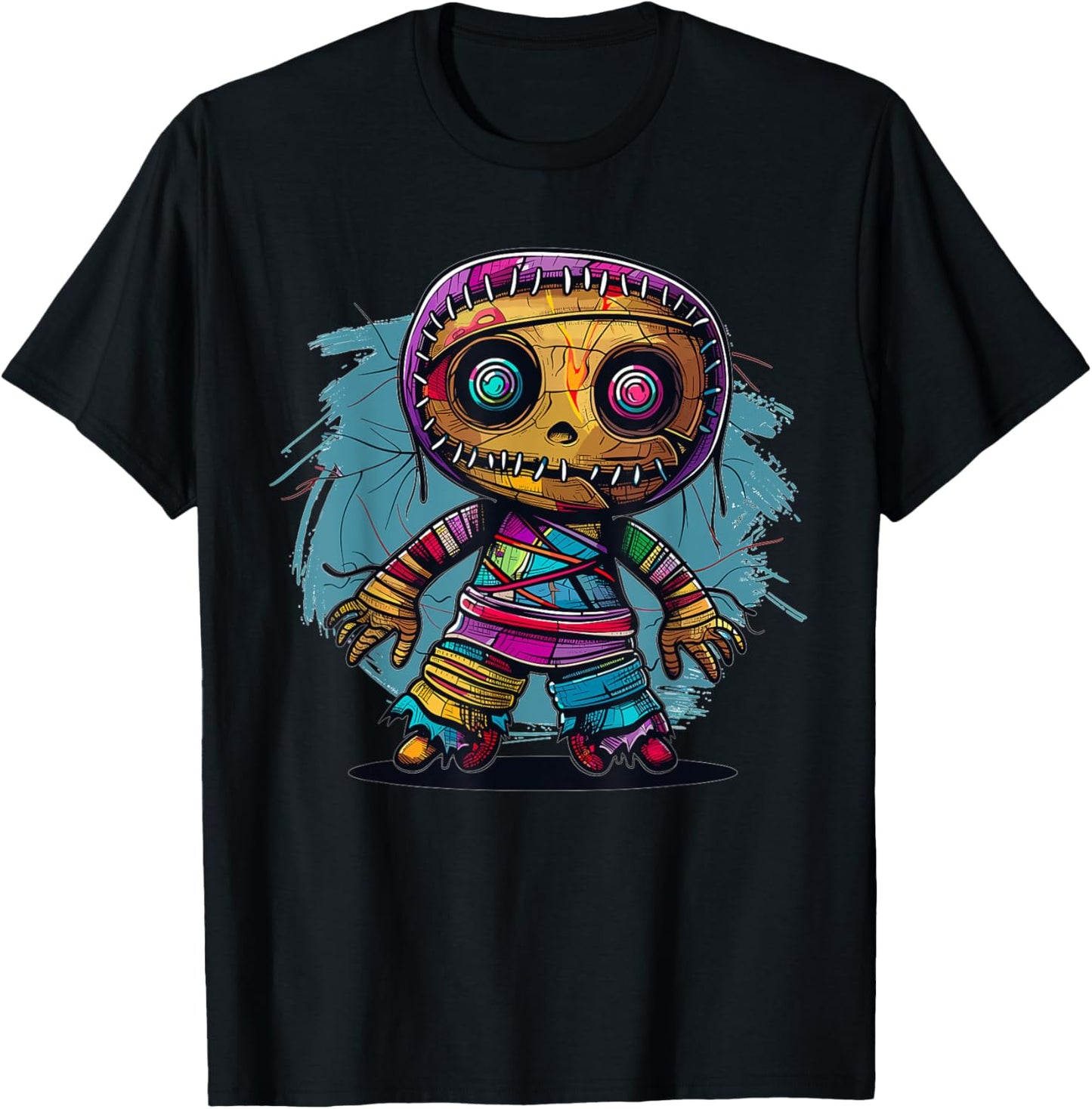 Cartoon Voodoo Doll Art I Kids Voodoo Doll Colorful Voodoo Doll T-Shirt - T-Shirt | Black