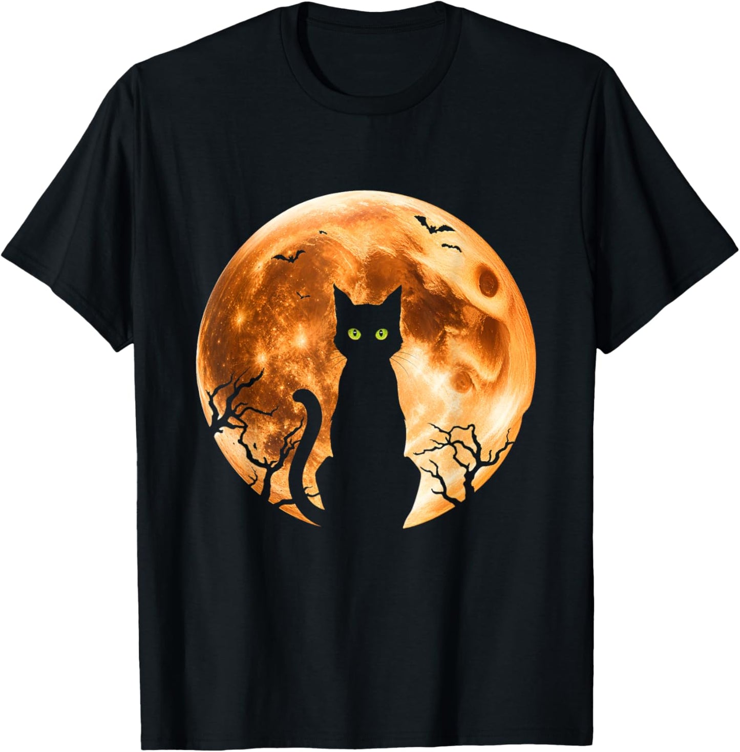 Halloween Cat Moon Black Cat Night Bat T-Shirt - T-Shirt | Black