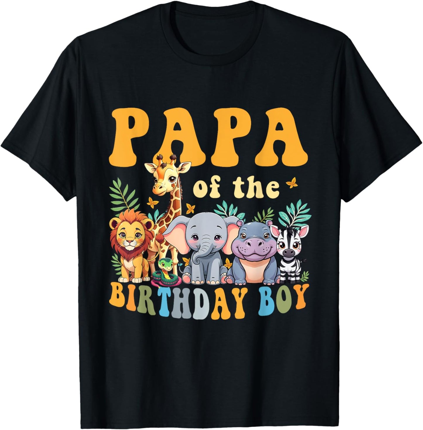 Papa of the Birthday Boy Kids Safari Jungle Animal Matching T-Shirt - T-Shirt | Black