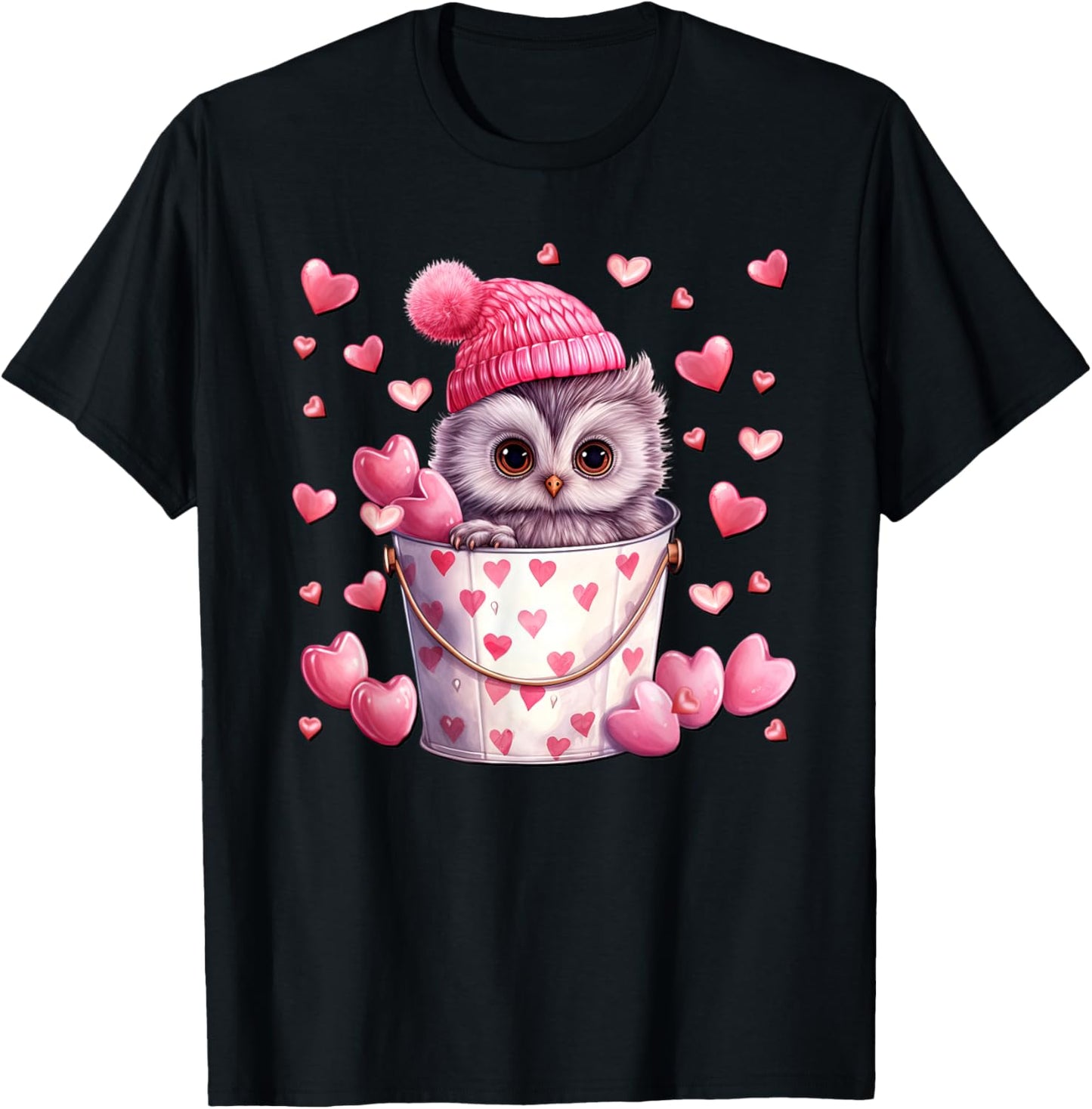 Cute Owl Love Graphic And Valentine Animal Lovers T-Shirt - T-Shirt | Black