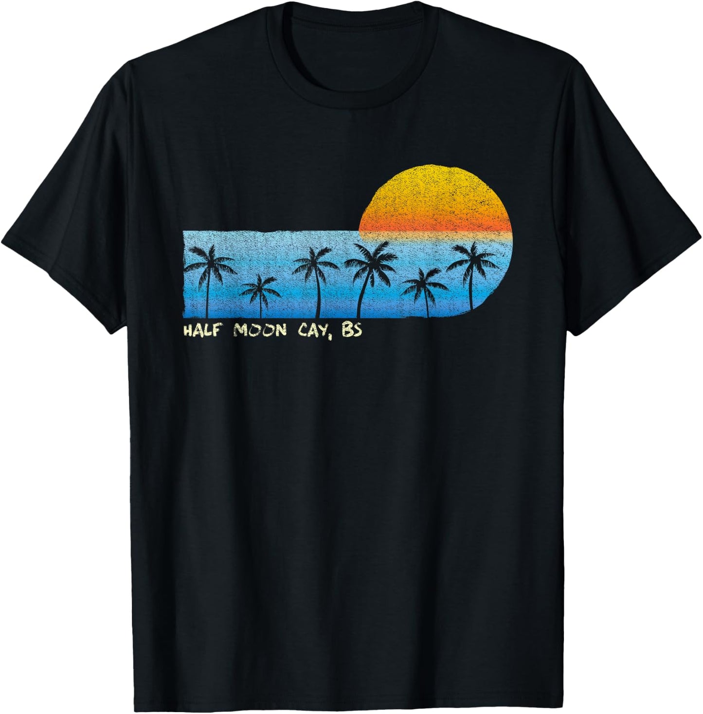 Vintage Half Moon Cay, BS Palm Trees & Sunset Beach T-Shirt - T-Shirt | Black