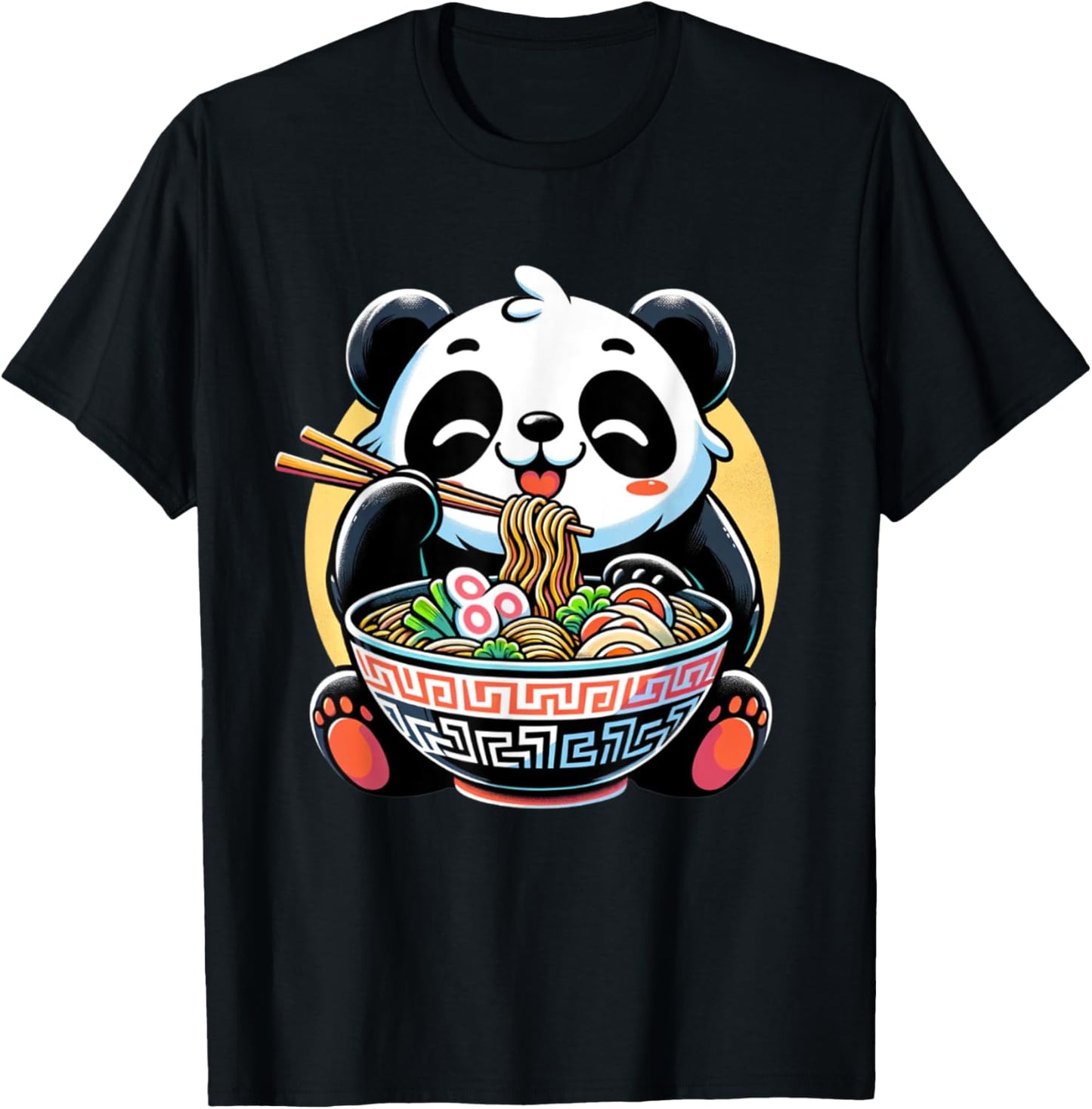 Panda Bear Eating Ramen Noodles Anime Japanese Kawaii T-Shirt - T-Shirt | Black