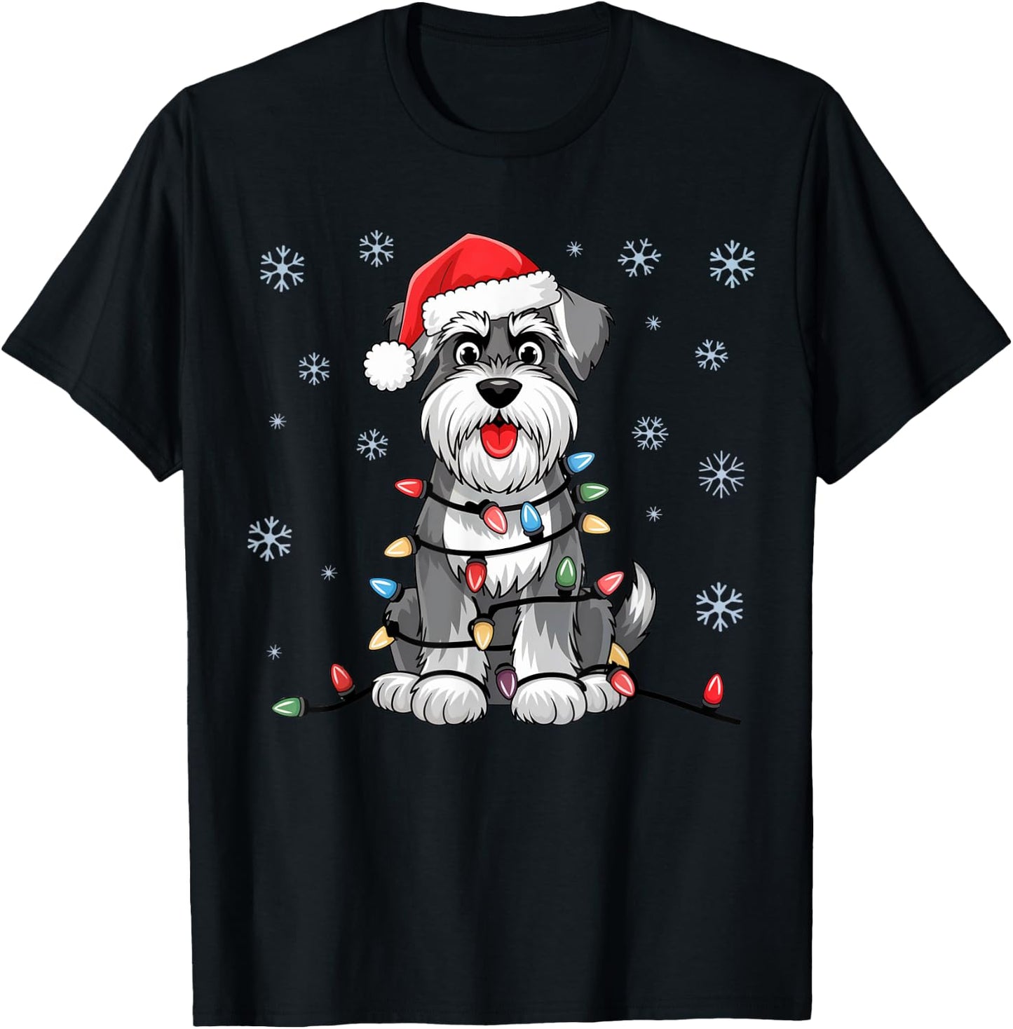 Standard Schnauzer Christmas Lights Xmas Dogs Gifts T-Shirt - T-Shirt | Black
