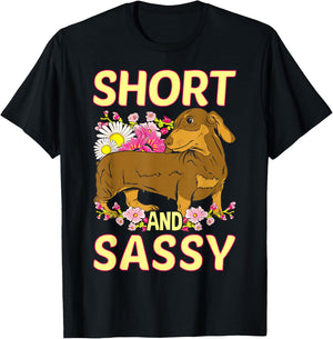 Short And Sassy Cute Flower Dachshund Weiner Dog T-Shirt - T-Shirt | Black
