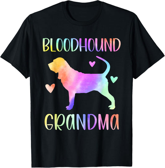 Bloodhound Grandma Blood Hound Nana Rainbow Watercolor T-Shirt - T-Shirt | Black