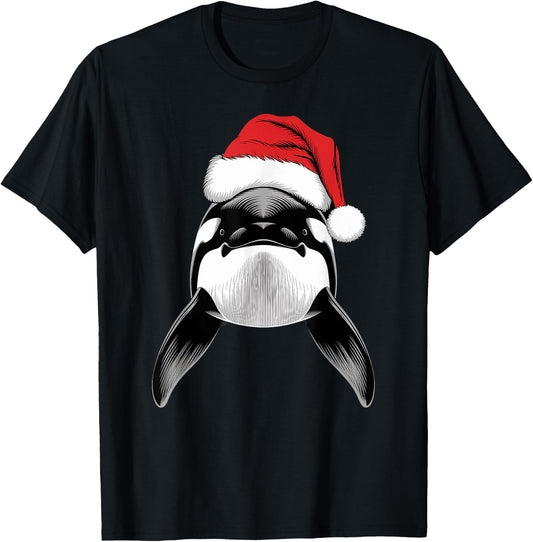 Joyful Orca Santa on Orca Christmas T-Shirt - T-Shirt | Black