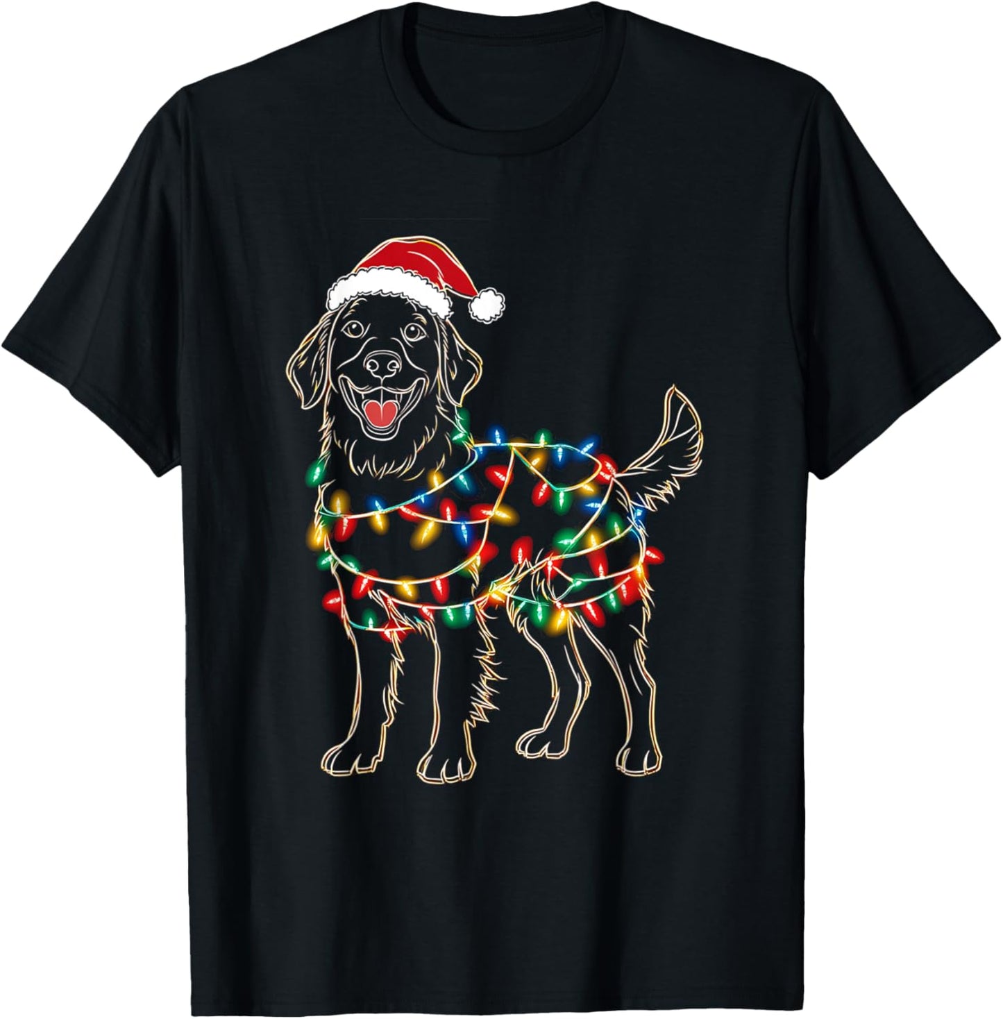 Funny Santa Golden Retriever Retriever Christmas Lights Dog T-Shirt - T-Shirt | Black