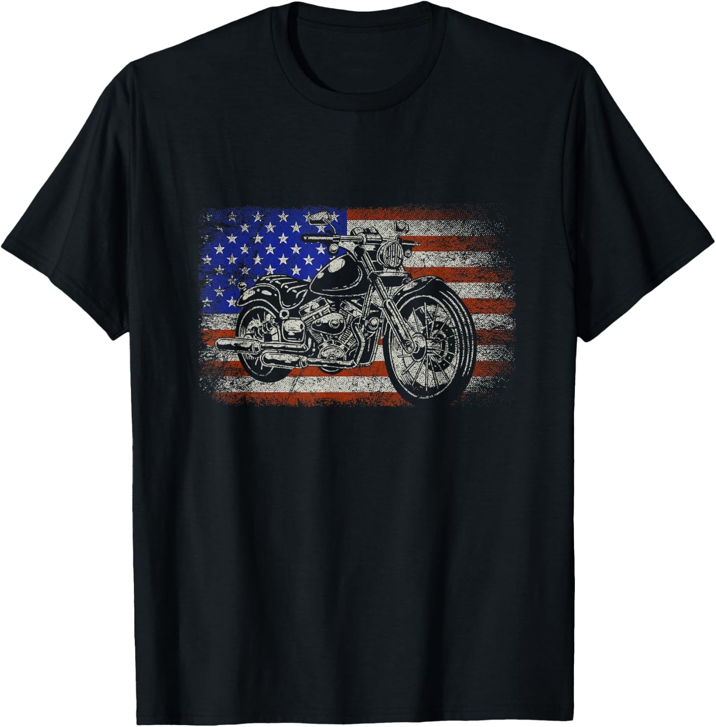 Patriotic American Motorcycle Rider Gift US Flag Biker Women Men T-Shirt - T-Shirt | Black