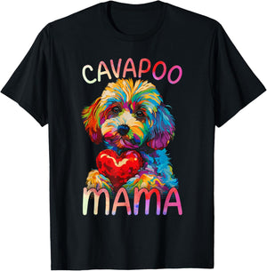 Cavapoo Lover Mama Heart Pop Art Cavapoo Mom T-Shirt - T-Shirt | Black