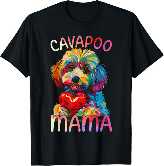 Cavapoo Lover Mama Heart Pop Art Cavapoo Mom T-Shirt - T-Shirt | Black